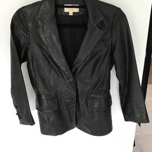 Elizabeth James black leather blazer. Slim fit
